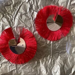 Boho style Red tassel fabric earrings
